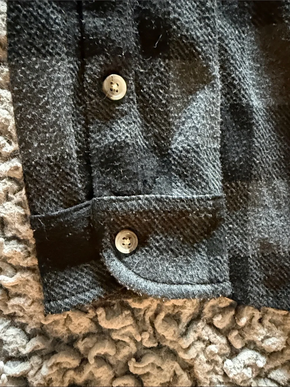 Woman’s Black & Gray Plaid Button-Up Jacket Shirt